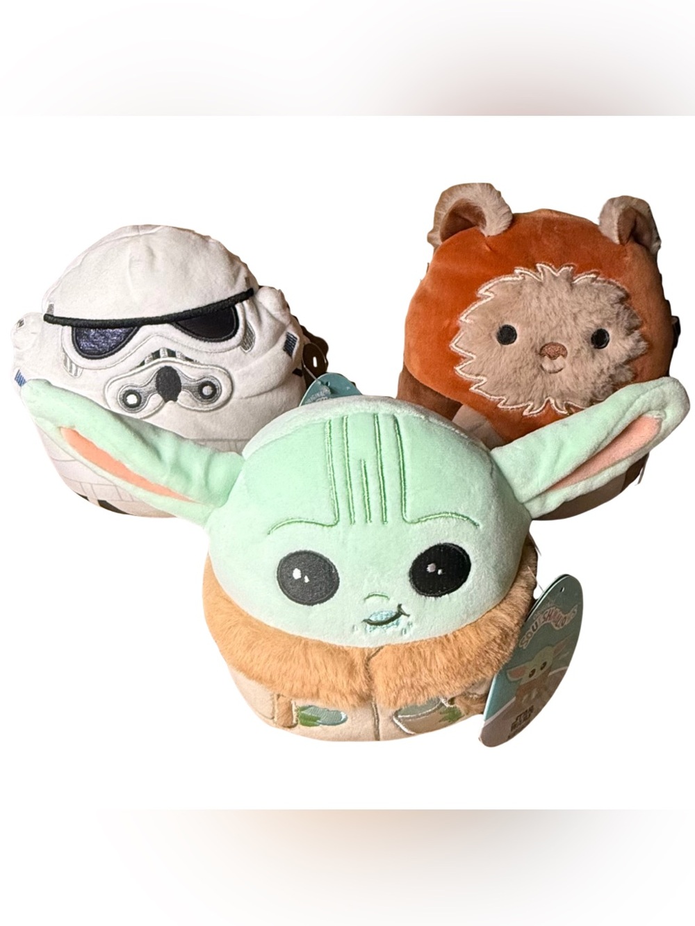 Star Wars Squishmallows 3pc NWT Set Grogu with cup Ewok Stormtrooper